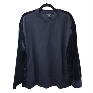 Athleta Black Velvet Retroplush Crewneck Sweatshirt Sz M Snap Sides